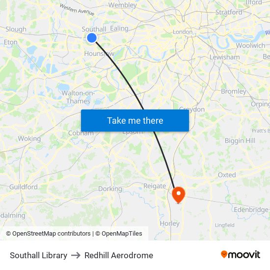 Southall Library to Redhill Aerodrome map