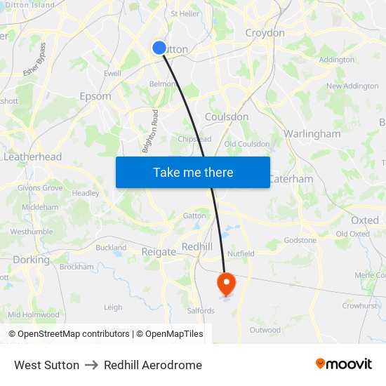 West Sutton to Redhill Aerodrome map