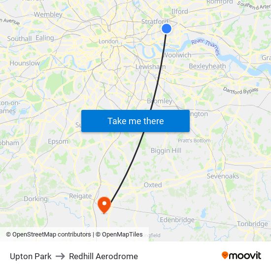 Upton Park to Redhill Aerodrome map