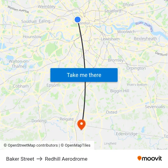 Baker Street to Redhill Aerodrome map