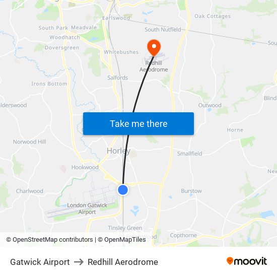 Gatwick Airport to Redhill Aerodrome map