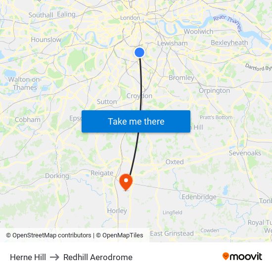 Herne Hill to Redhill Aerodrome map