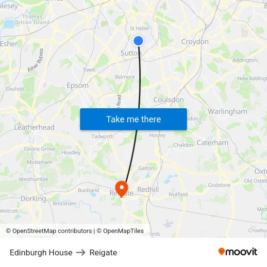 Edinburgh House to Reigate map