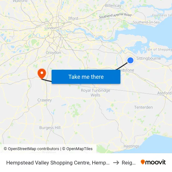 Hempstead Valley Shopping Centre, Hempstead to Reigate map