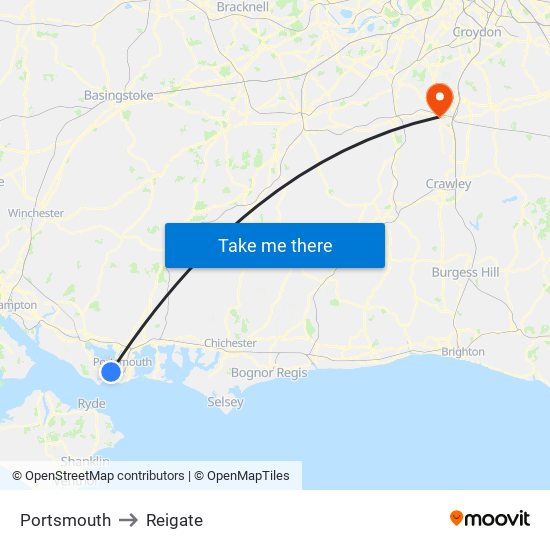 Portsmouth to Reigate map