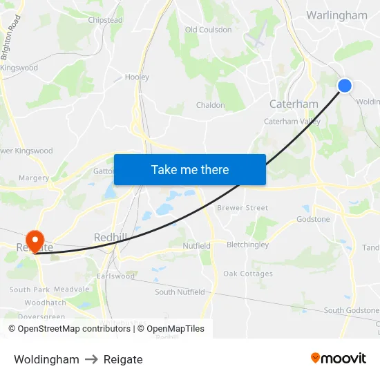 Woldingham to Reigate map