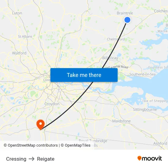 Cressing to Reigate map
