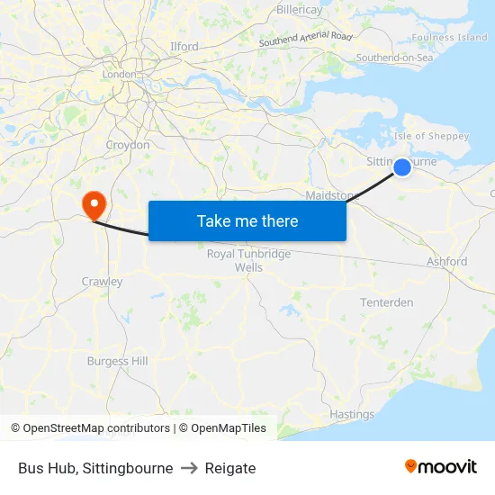 Bus Hub, Sittingbourne to Reigate map