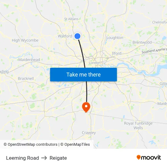 Leeming Road to Reigate map
