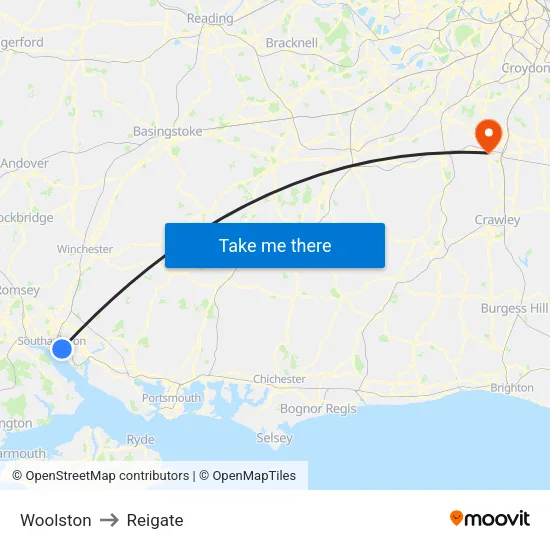 Woolston to Reigate map