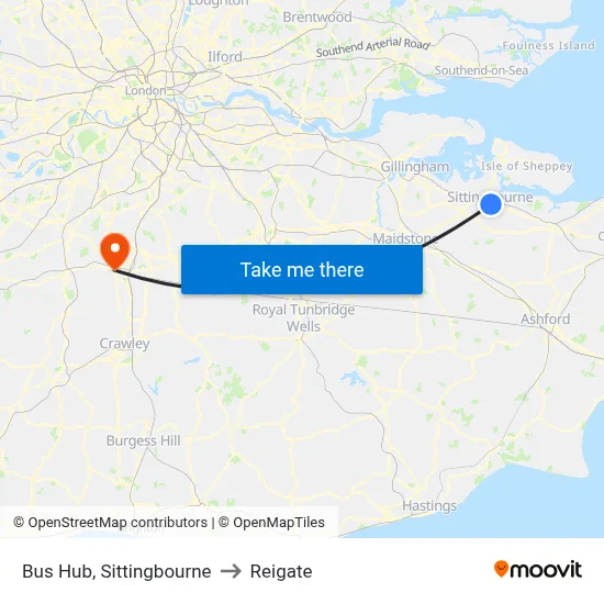 Bus Hub, Sittingbourne to Reigate map