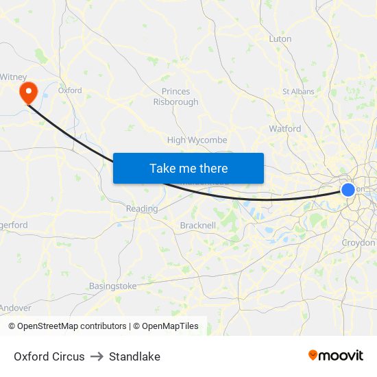 Oxford Circus to Standlake map