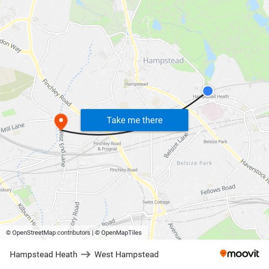 Hampstead Heath to West Hampstead map