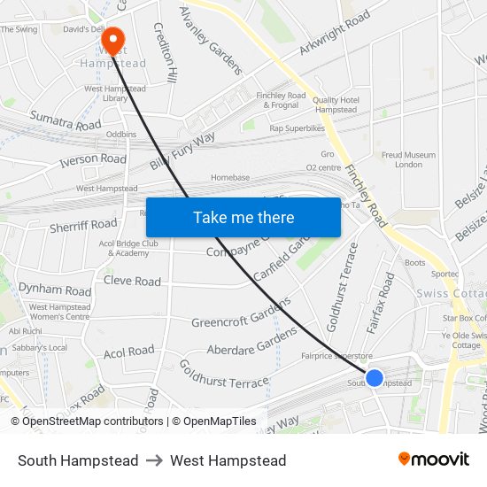 South Hampstead to West Hampstead map