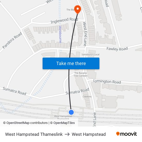 West Hampstead Thameslink to West Hampstead map