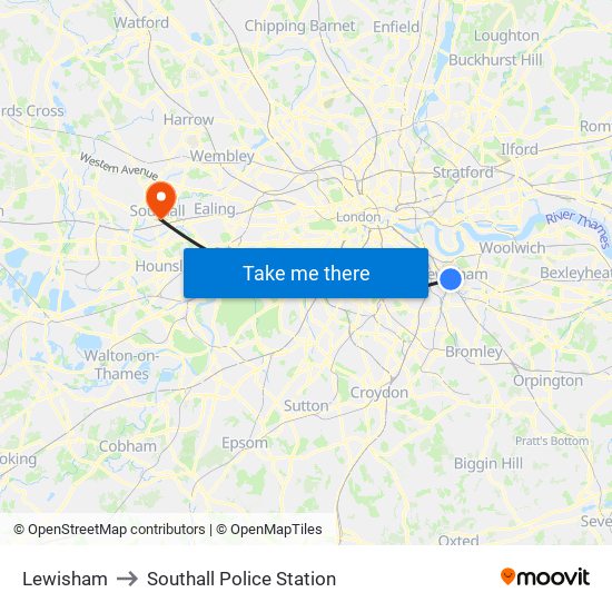 Lewisham to Southall Police Station map