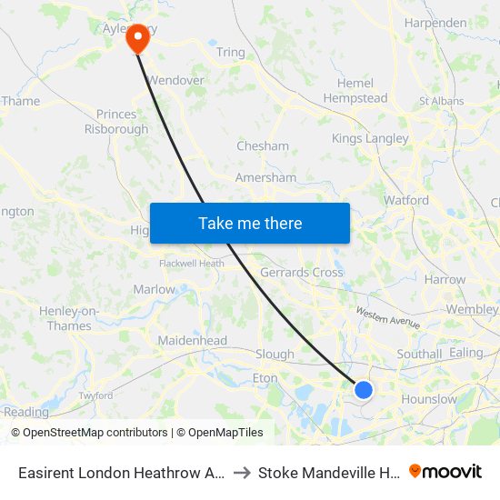 Easirent London Heathrow Airport Lhr to Stoke Mandeville Hospital map