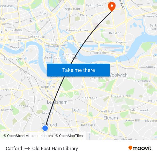 Catford to Old East Ham Library map