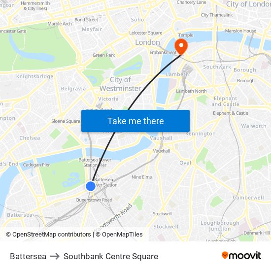 Battersea to Southbank Centre Square map