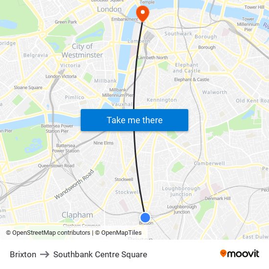 Brixton to Southbank Centre Square map