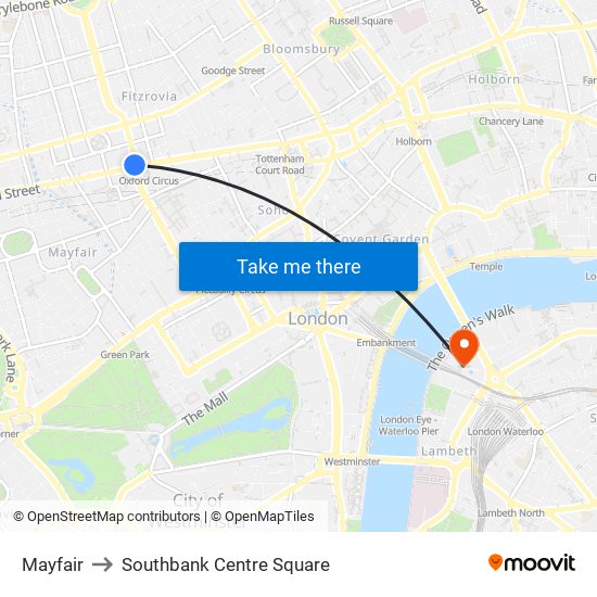 Mayfair to Southbank Centre Square map