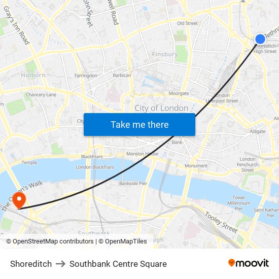 Shoreditch to Southbank Centre Square map