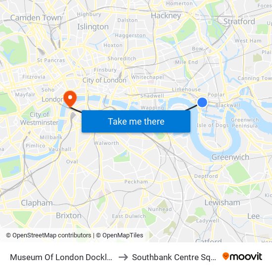 Museum Of London Docklands to Southbank Centre Square map