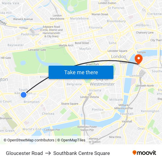 Gloucester Road to Southbank Centre Square map