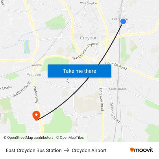 East Croydon Bus Station to Croydon Airport map