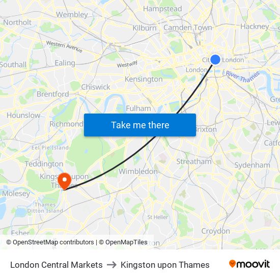 London Central Markets to Kingston upon Thames map