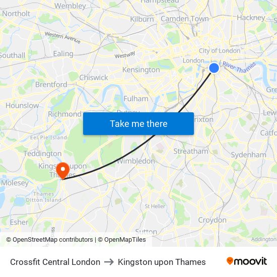 Crossfit Central London to Kingston upon Thames map