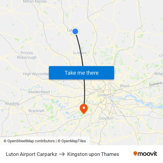 Luton Airport Carparkz to Kingston upon Thames map