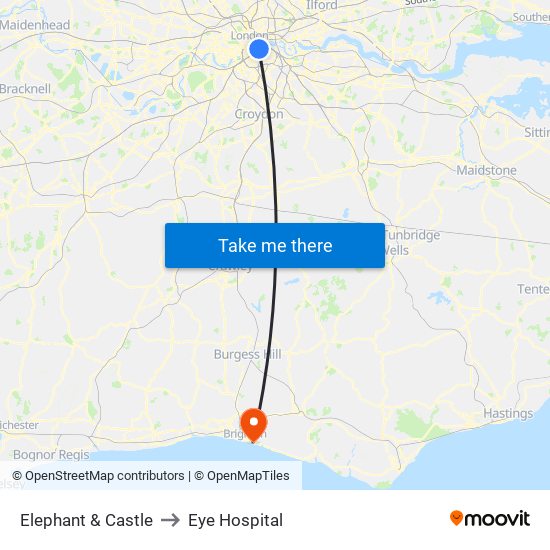 Elephant & Castle to Eye Hospital map