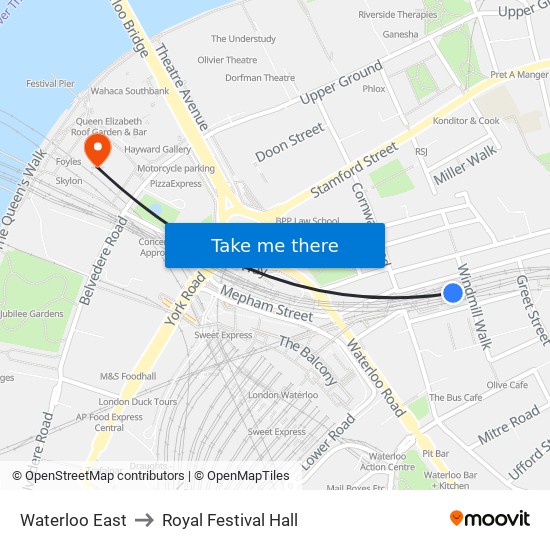 Waterloo East to Royal Festival Hall map