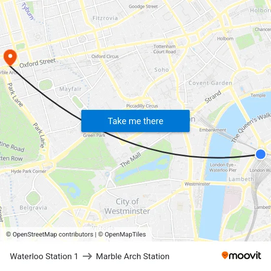 Waterloo Station 1, Waterloo to Marble Arch Station map