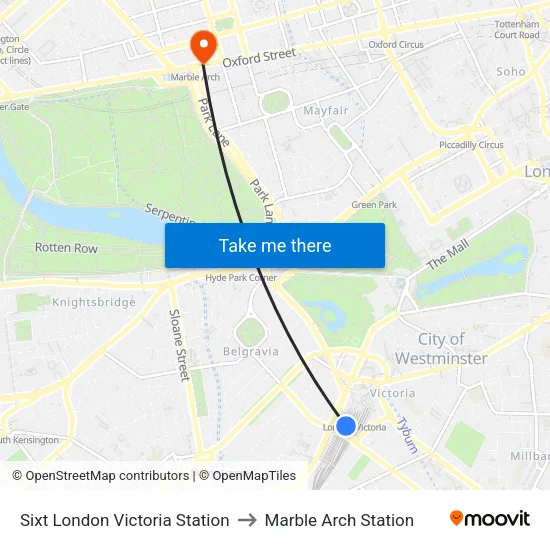 Sixt London Victoria Station to Marble Arch Station map