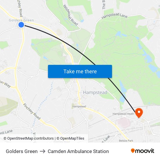 Golders Green to Camden Ambulance Station map