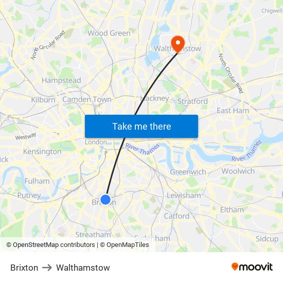 Brixton to Walthamstow map