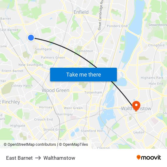 East Barnet to Walthamstow map