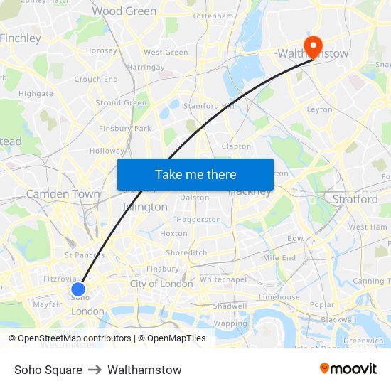 Soho Square to Walthamstow map