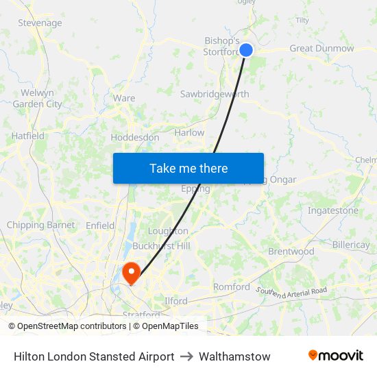 Hilton London Stansted Airport to Walthamstow map