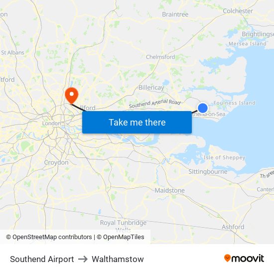 Southend Airport to Walthamstow map