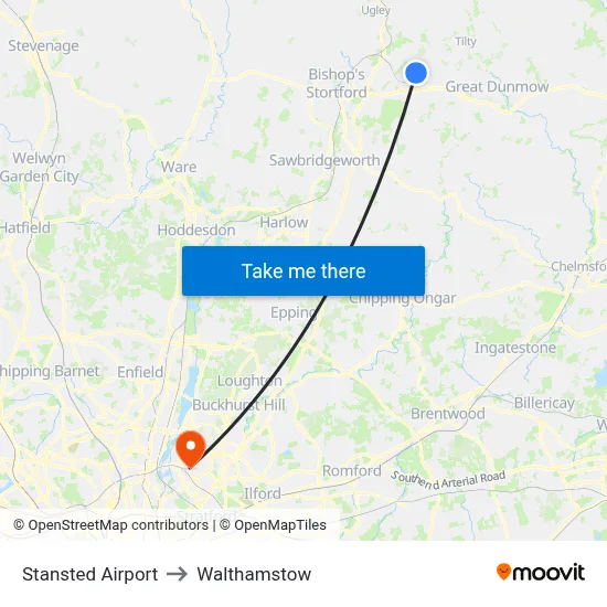 Stansted Airport to Walthamstow map