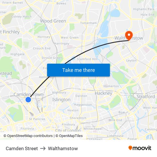 Camden Street to Walthamstow map