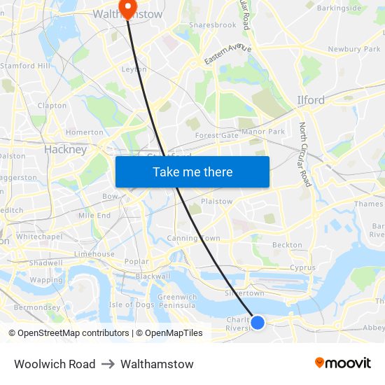 Woolwich Road to Walthamstow map