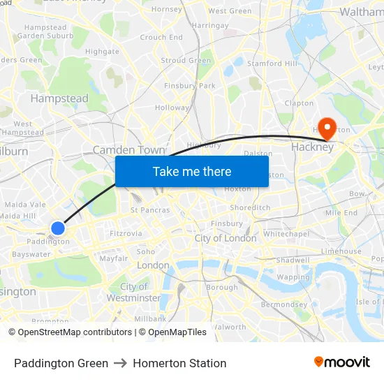 Paddington, Paddington Green to Homerton Station map