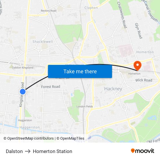 Dalston to Homerton Station map