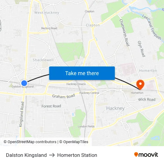 Dalston Kingsland to Homerton Station map