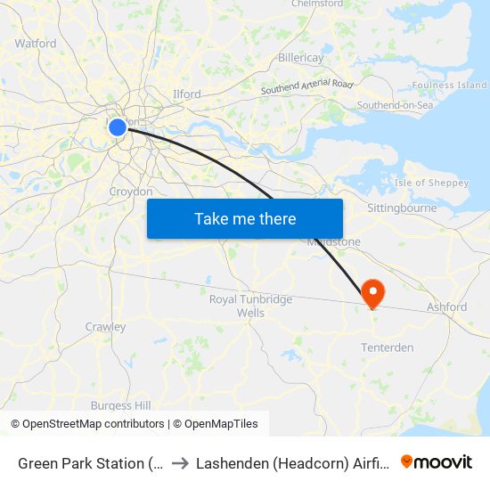 Green Park Station (H) to Lashenden (Headcorn) Airfield map