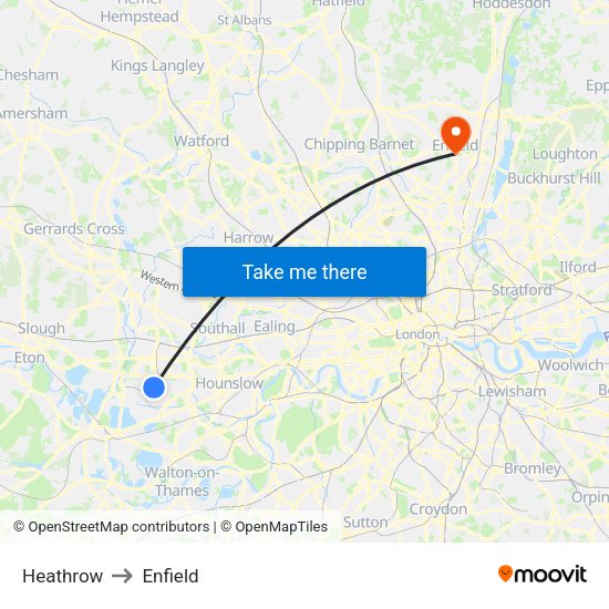 Heathrow to Enfield map